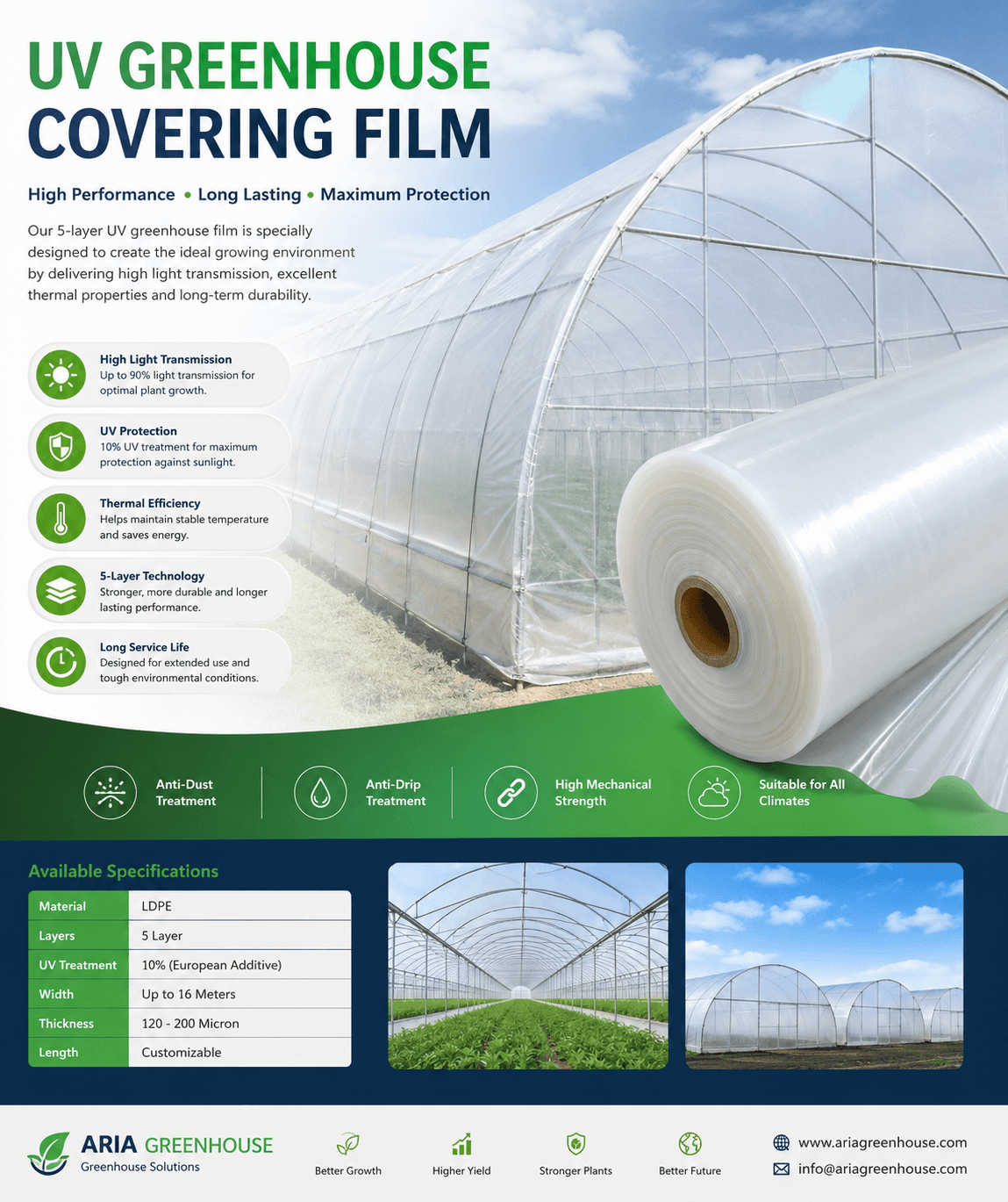 5-Layer UV Greenhouse Covering Film by Aria Greenhouse 5-Layer UV Greenhouse Covering Film - Buy Greenhouse Farming Online in India at MahaAgri